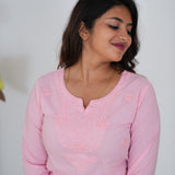 Baby pink cotton chikankari short kurti