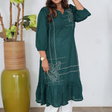Peacock green cotton midi dress