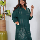 Peacock green cotton midi dress