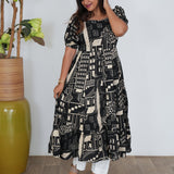 Black floral cotton midi dress
