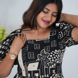 Black floral cotton midi dress