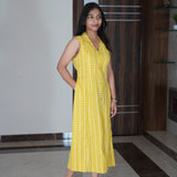 Mustard stripes cotton shirt dress(attached sleeves)