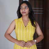 Mustard stripes cotton shirt dress(attached sleeves)