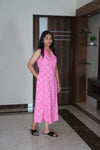 Pink snowflake cotton shirt dress(attached sleeves)