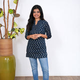 Indigo and black cotton short kurti