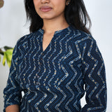 Indigo and black cotton short kurti