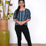 Indigo geometric cotton top