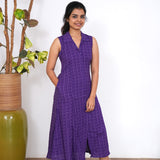 Violet geometric cotton shirt dress(attached sleeves)