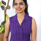 Violet geometric cotton shirt dress(attached sleeves)