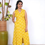 Mustard snowflake cotton shirt dress(attached sleeves)