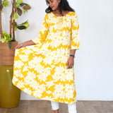 Mustard mini floral anarkali kurti