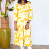 Mustard mini floral anarkali kurti
