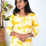 Mustard mini floral anarkali kurti