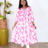 Pink mini floral anarkali kurti