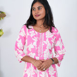 Pink mini floral anarkali kurti