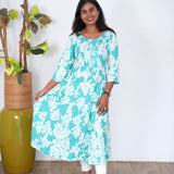 Blue mini floral anarkali kurti