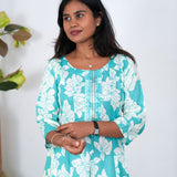 Blue mini floral anarkali kurti