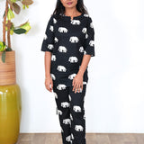 Black with white elephant cotton lounge-sleep wear