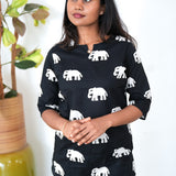 Black with white elephant cotton lounge-sleep wear