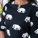 Black with white elephant cotton lounge-sleep wear