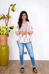Grey and pink floral flared cotton short kurti
