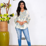 Blue floral flared cotton short kurti