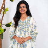 Blue floral flared cotton short kurti