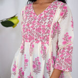 Pink floral flared cotton short kurti