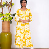 Mustard mini floral anarkali kurti