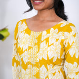 Mustard mini floral anarkali kurti