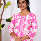 Pink mini floral anarkali kurti