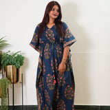 Midnight blue floral cotton kaftan