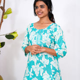 Blue mini floral anarkali kurti