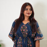 Midnight blue floral cotton kaftan