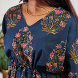 Midnight blue floral cotton kaftan