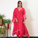 Fuschia mul chanderi suit set