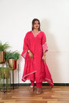 Fuschia mul chanderi suit set