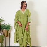 Pastel green mul chanderi suit set