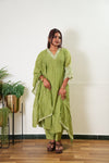 Pastel green mul chanderi suit set