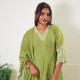 Pastel green mul chanderi suit set