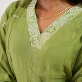 Pastel green mul chanderi suit set