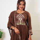Chocolate mul chanderi suit set