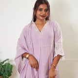 Lavender mul chanderi suit set