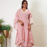 Pastel pink mul chanderi suit set