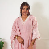 Pastel pink mul chanderi suit set