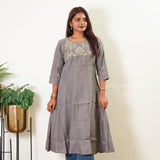 Grey mul chanderi midi dress