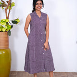 Lavender stripes cotton shirt dress(attached sleeves)