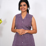 Lavender stripes cotton shirt dress(attached sleeves)