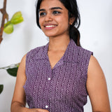 Lavender stripes cotton shirt dress(attached sleeves)