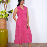 Ruby red stripes cotton shirt dress(attached sleeves)